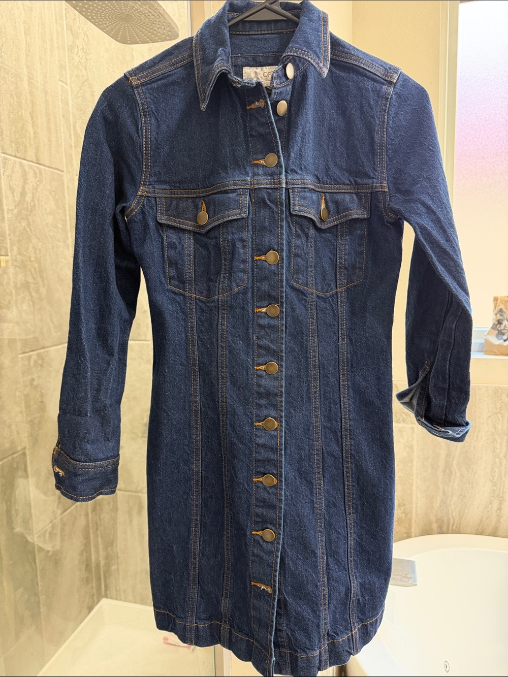 LOFT Dark Blue Denim Button-Front Jacket Dress